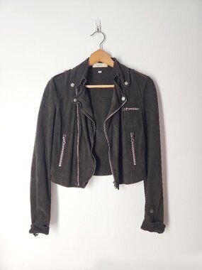Jakett...etc. asymmetric zip biker moto jacket soft distressed suede leather XS